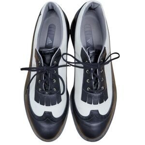 Adidas Womens Golf Shoes Black & White Wingtip Oxford Saddle Style Sz 10.5. H348